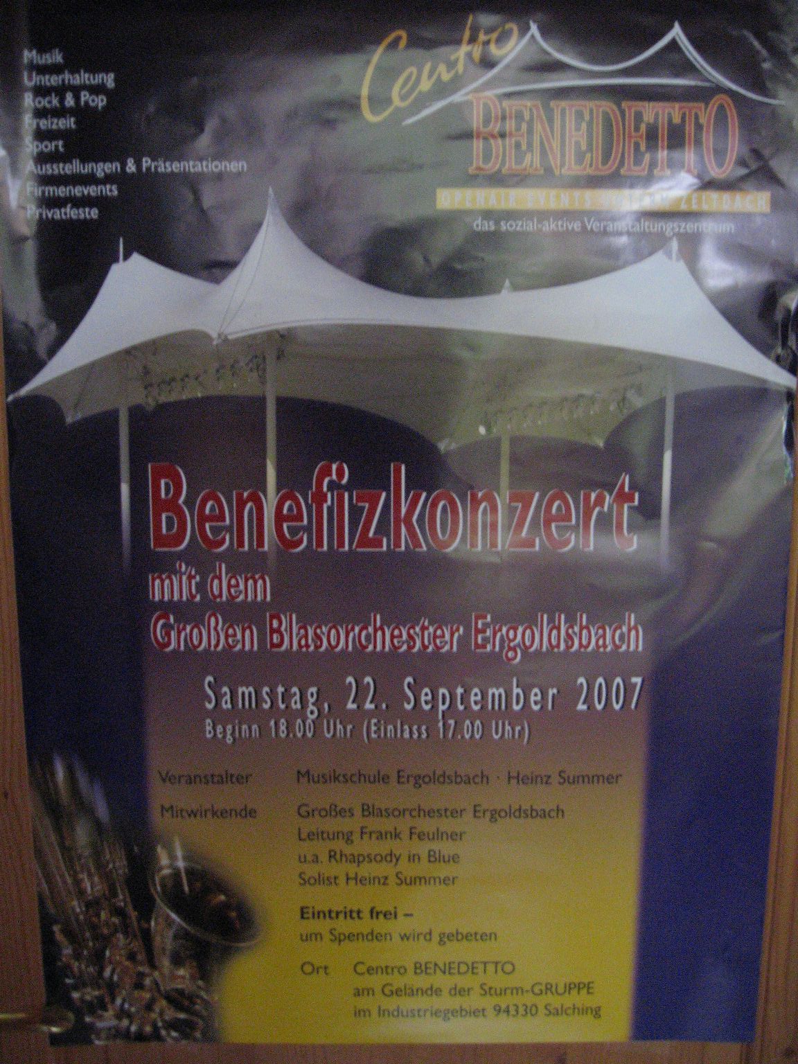 Plakat Konzert in Salching Centro Benedetto